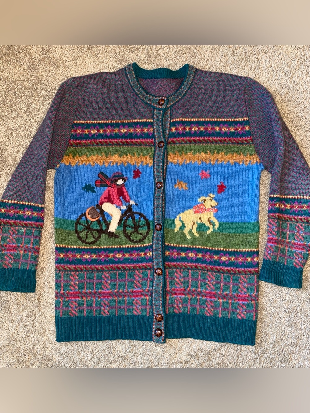 Vintage 90s Susan Bristol 100% Wool Sweater Sz M Fair 3D Dog Cottagecore Novelty